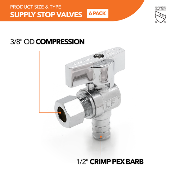 PEX B Crimp Supply Stop Valves (6 Pack)