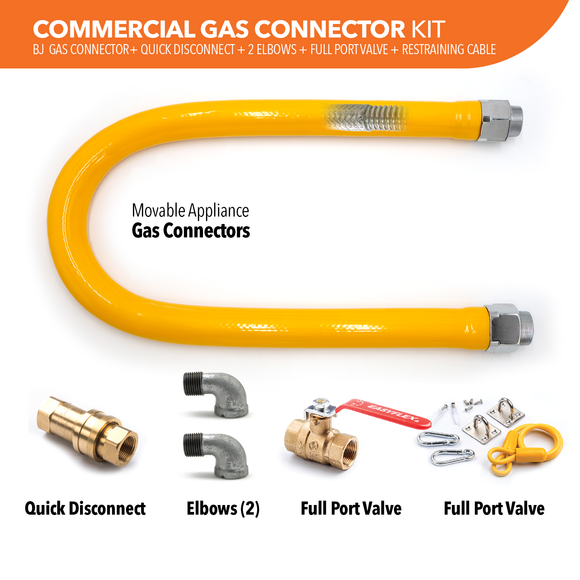 Commercial Gas Connection Kit - 1-1/4" OD Yellow Coated Commercial Gas Connector + Parts