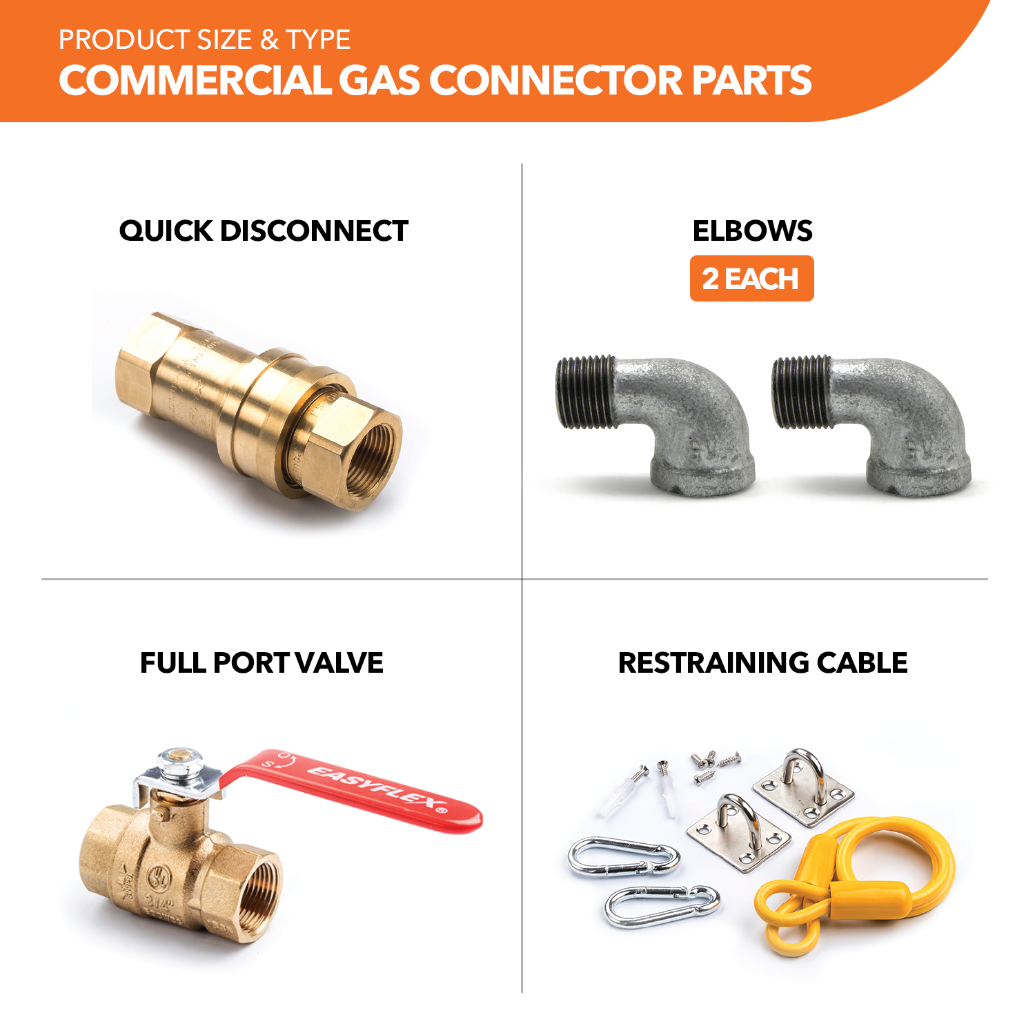 Commercial Gas Connection Kit - 1-1/4" OD Yellow Coated Commercial Gas Connector + Parts