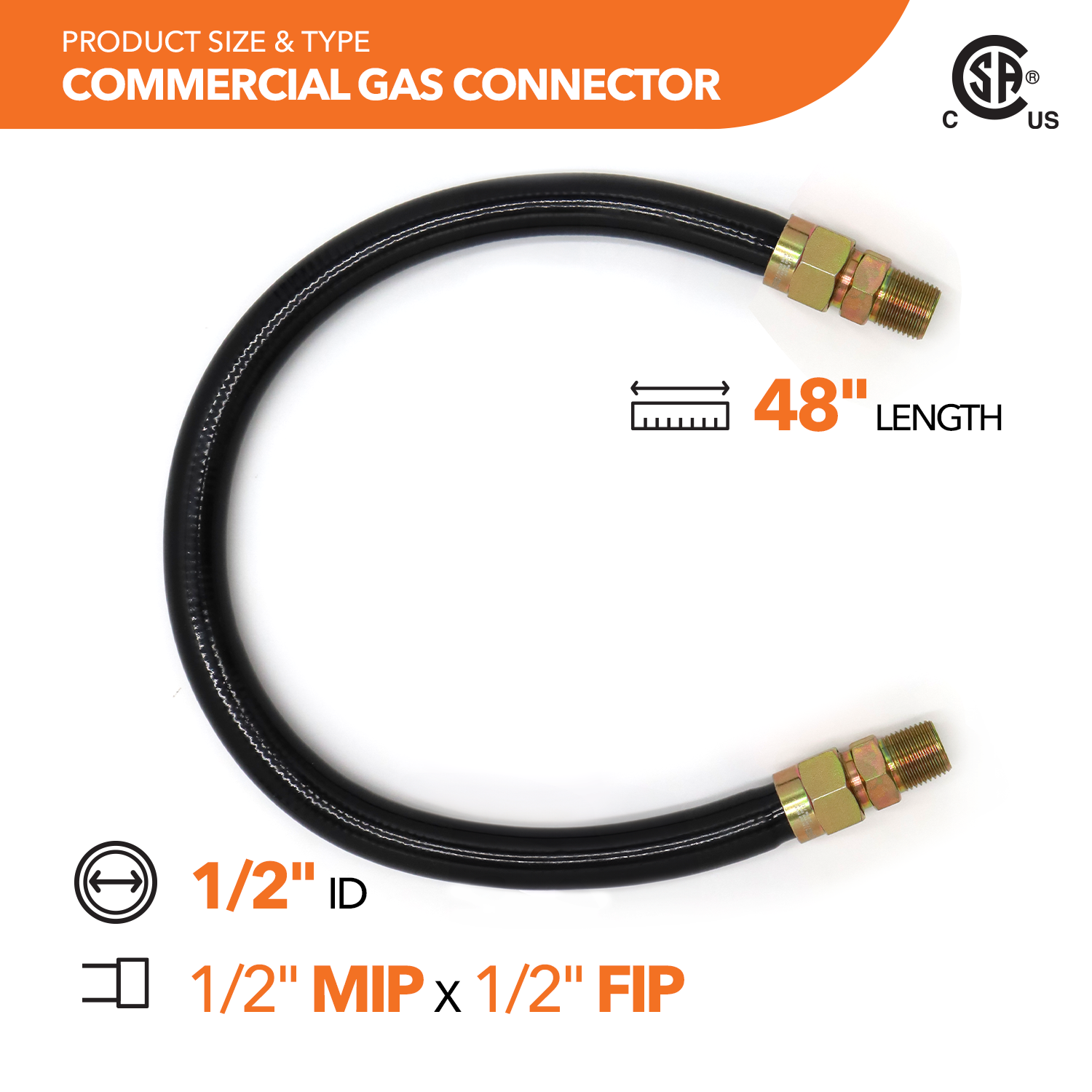 1" OD Black Coated Commercial Gas Connector