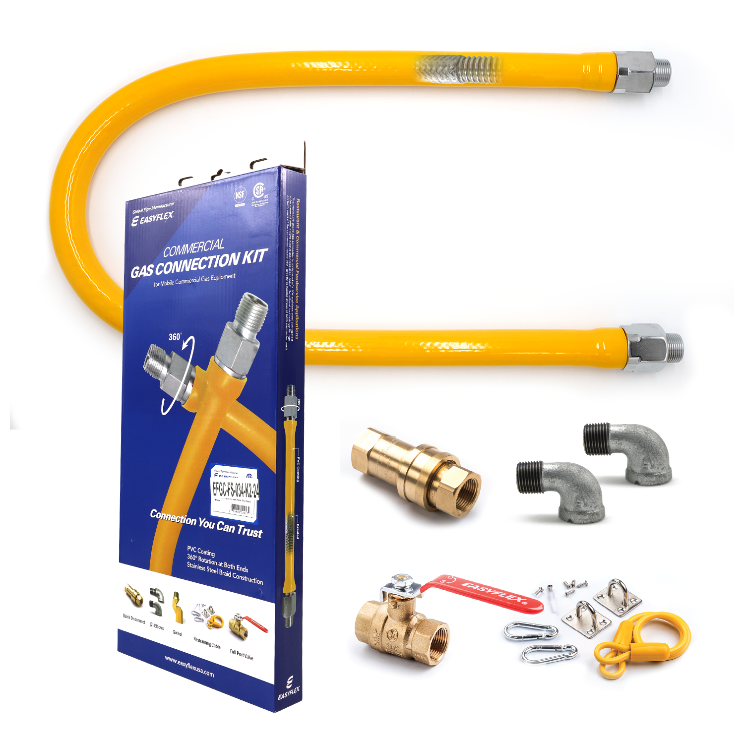 Commercial Gas Connection Kit - 5/8" OD Yellow Coated Commercial Gas Connector + Parts