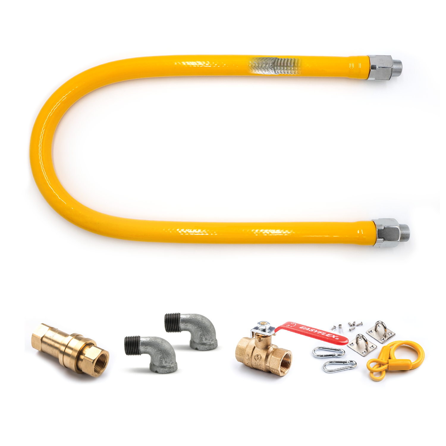 Commercial Gas Connection Kit - 1" OD Yellow Coated Commercial Gas Connector + Parts