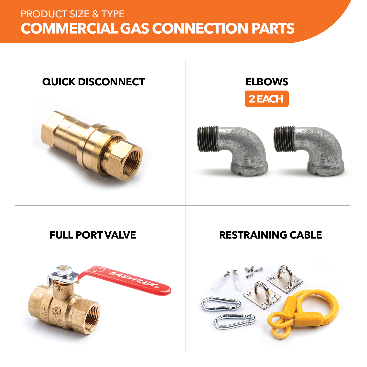 Commercial Gas Connection Kit - 1" OD Yellow Coated Commercial Gas Connector + Parts