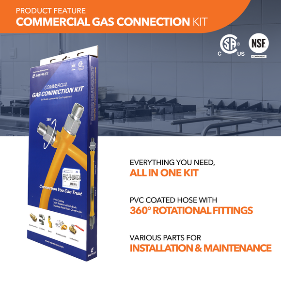 Commercial Gas Connection Kit - 1" OD Yellow Coated Commercial Gas Connector + Parts