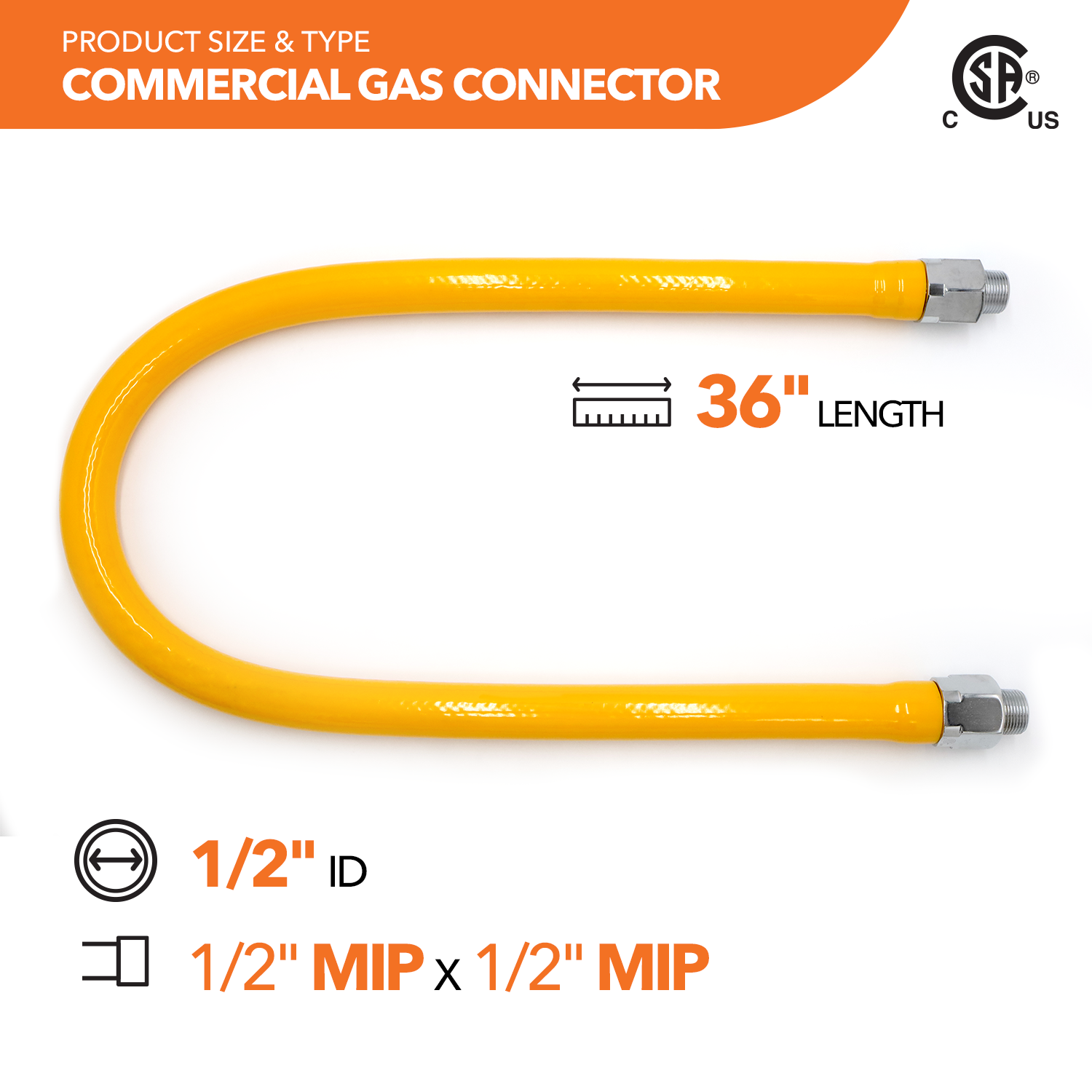 Commercial Gas Connection Kit - 5/8" OD Yellow Coated Commercial Gas Connector + Parts