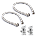 3/8" Comp. x 1/2" FIP Braided Faucet Connectors (2) + 5/8" Comp. x 3/8" Comp. Supply Stop Valves (2)-1