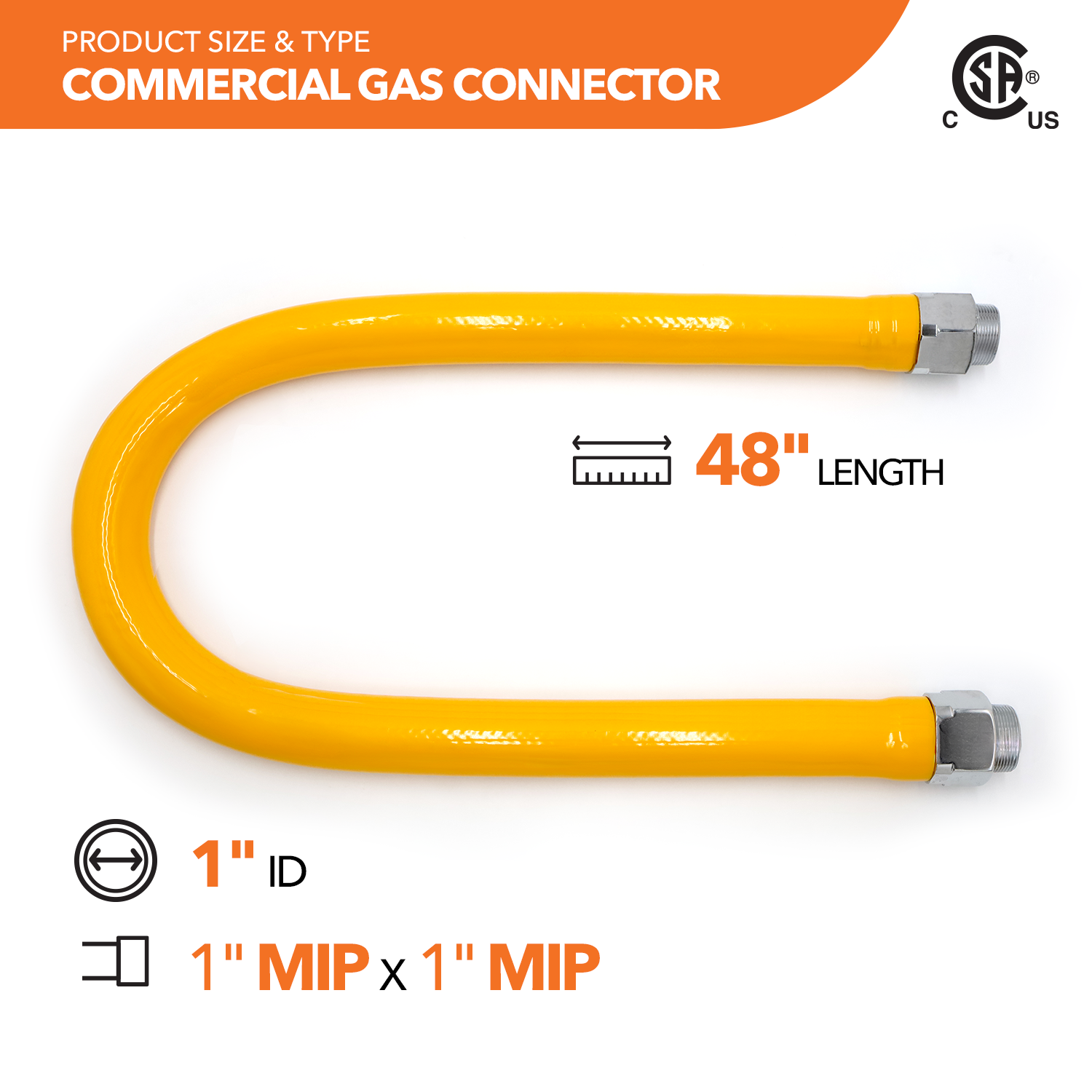 5/8" OD Yellow Coated Commercial Gas Connector