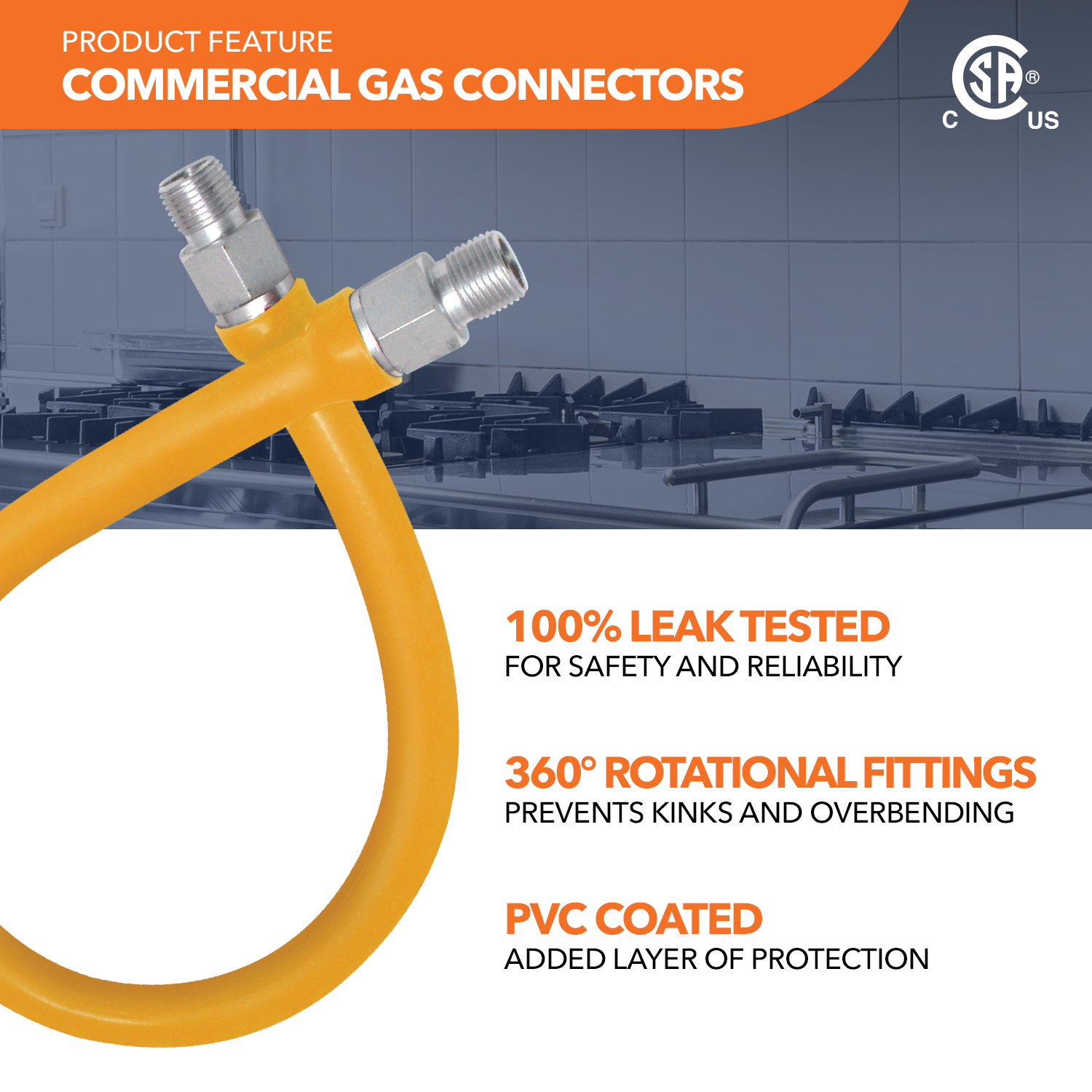 1" OD Yellow Coated Commercial Gas Connector