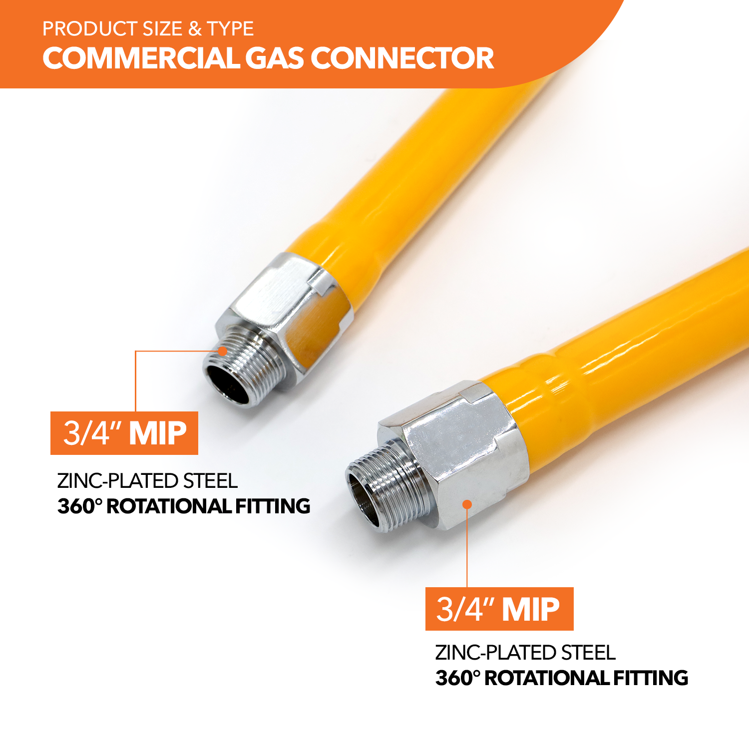 1" OD Yellow Coated Commercial Gas Connector