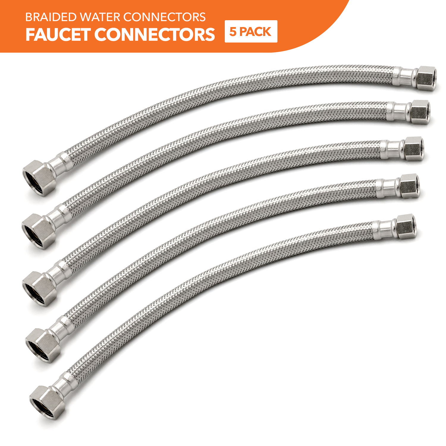 3/8" Comp. x 1/2" FIP Braided Faucet Connector (5 Pack) - 0