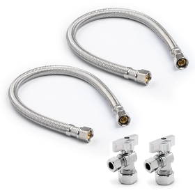 3/8" Comp. x 3/8" Comp. Braided Faucet Connectors (2) + 5/8" Comp. x 3/8" Comp. Supply Stop Valves (2)