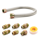 5/8" OD (1/2" ID) Stainless Steel Gas Connector + Fittings (6) + PTFE Tape-1