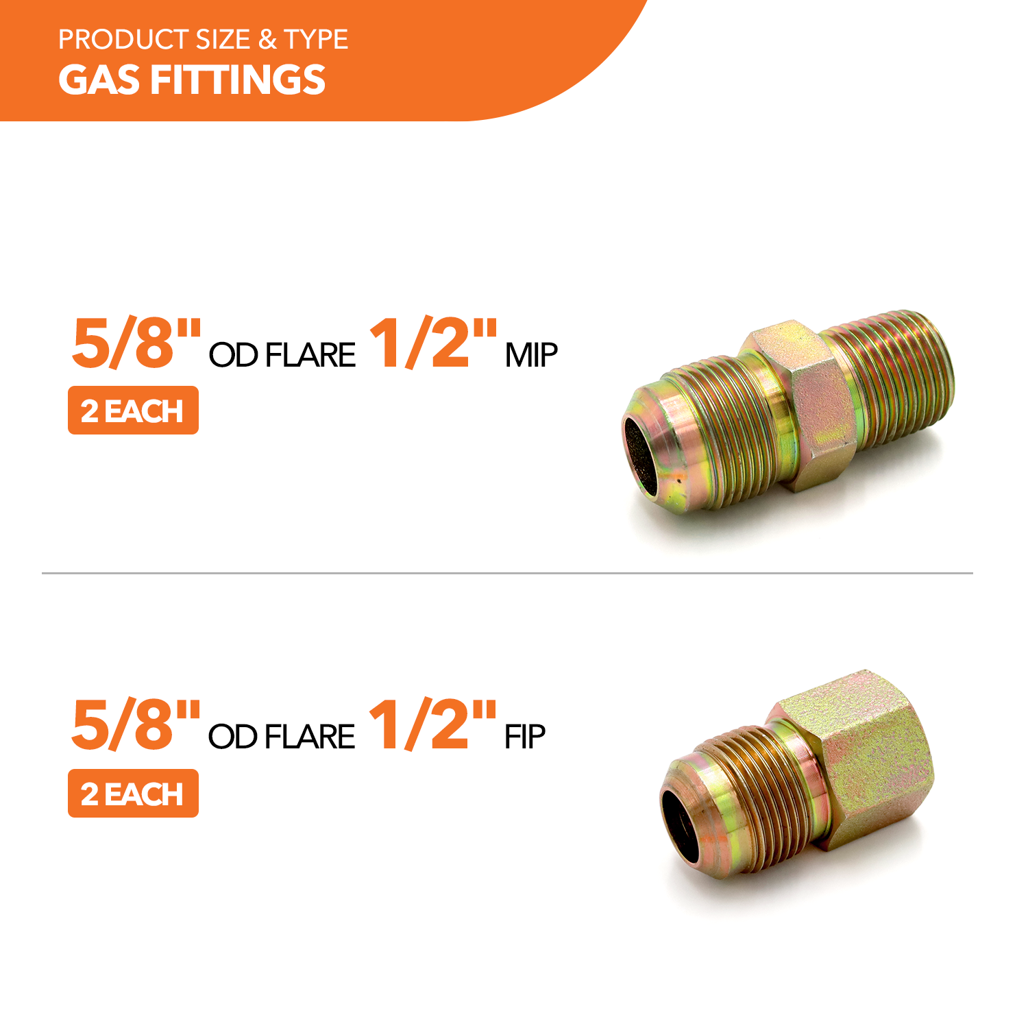 5/8" OD (1/2" ID) Yellow Coated Gas Connector + Fittings (4) + PTFE Tape