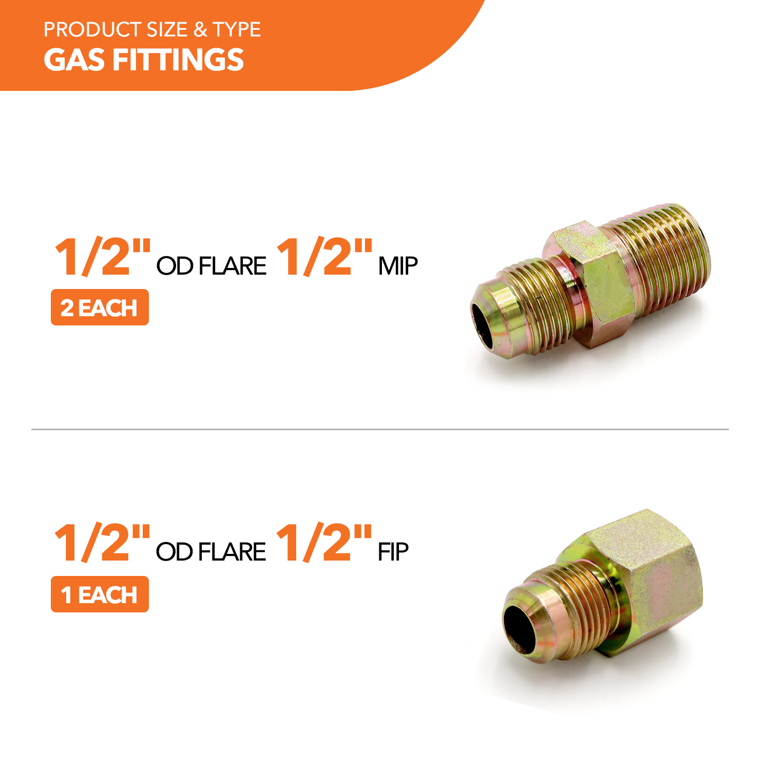 1/2" OD (3/8" ID) Stainless Steel Gas Connector + Fittings (3) + PTFE Tape