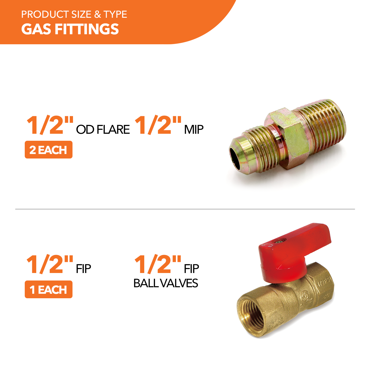 1/2" OD (3/8" ID) Yellow Coated Gas Connector + Fittings (2) + Valve + PTFE Tape - 0