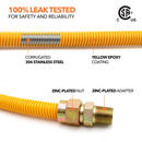 1/2" OD (3/8" ID) Yellow Coated Gas Connector + Fittings (3), and PTFE Tape-4