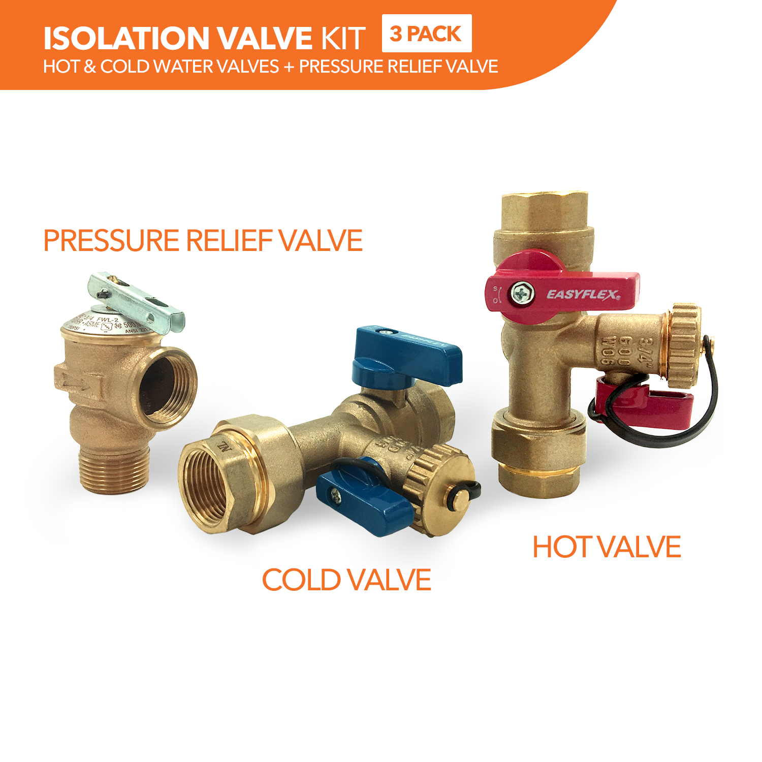 3/4" FIP Connection Isolation Valve Kit with Pressure Relief Valve (3 Pack) - 0