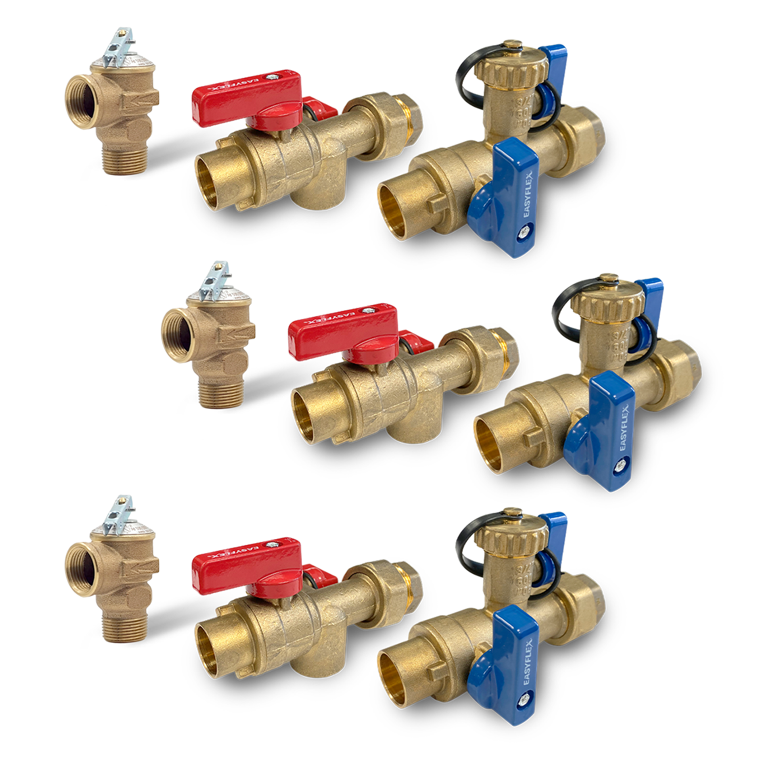 3/4" Sweat Connection Isolation Valve Kit with Pressure Relief Valve (3 Pack)