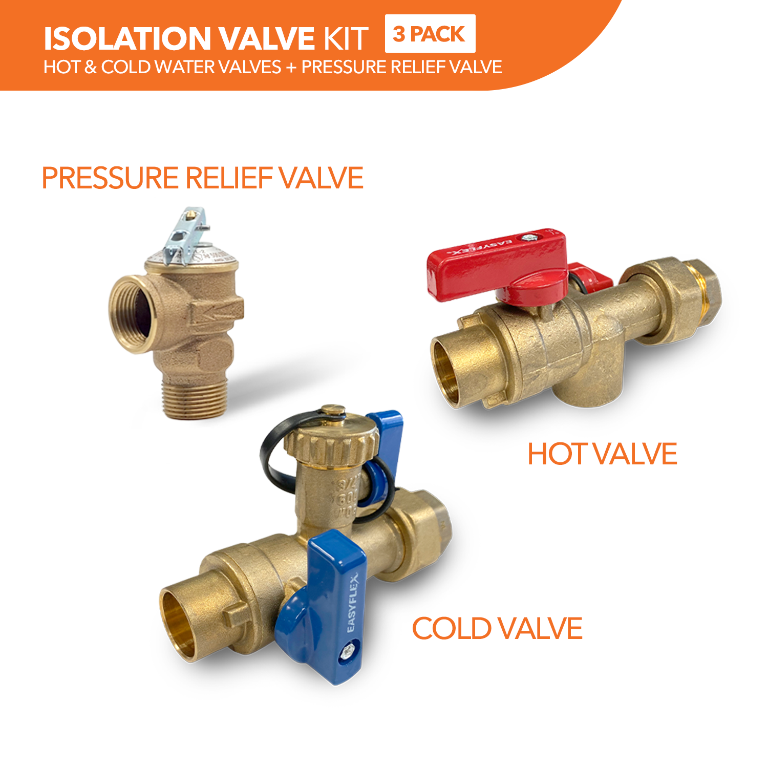 3/4" Sweat Connection Isolation Valve Kit with Pressure Relief Valve (3 Pack) - 0