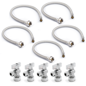 Metal Ballcock Braided Toilet Connectors (5) + Supply Stop Valves (5)