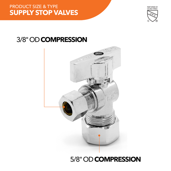 Metal Ballcock Braided Toilet Connectors (5) + Supply Stop Valves (5)