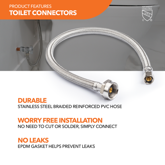 Metal Ballcock Braided Toilet Connectors (5) + Supply Stop Valves (5)