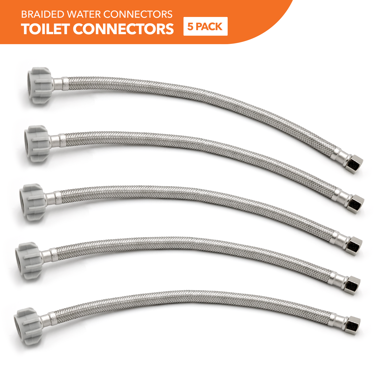 3/8" Comp. x 7/8" Ballcock Braided Toilet Connector (5 Pack) - 0