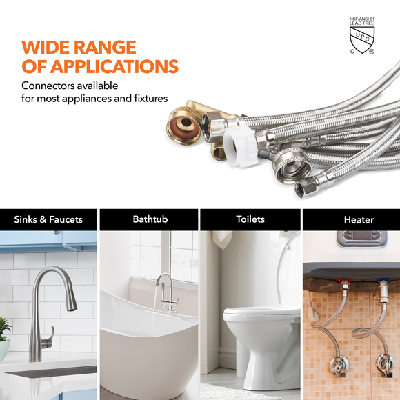 3/8" Comp. x 7/8" Ballcock Braided Toilet Connector (5 Pack)