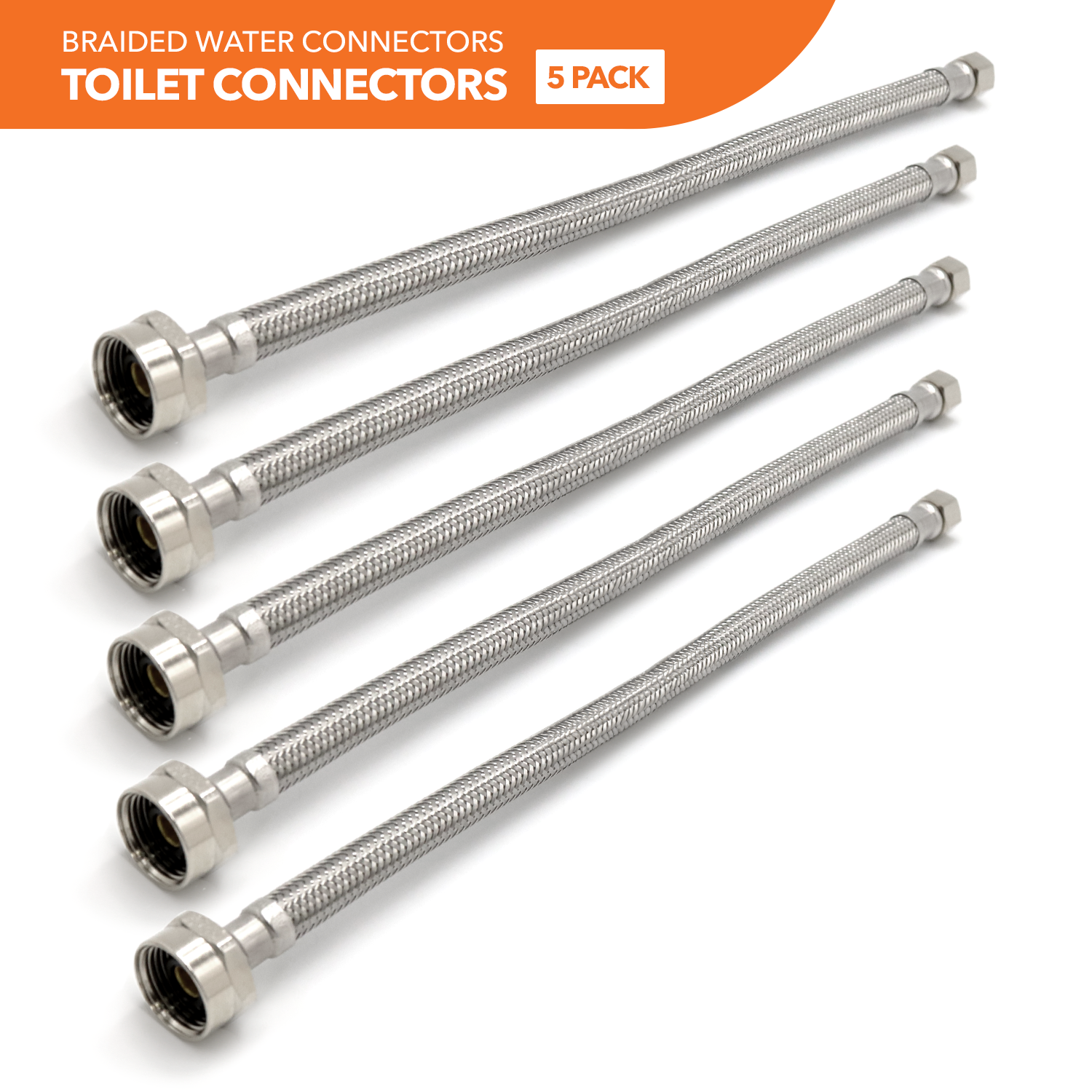 3/8" Comp. x 7/8" Metal Ballcock Braided Toilet Connector (5 Pack) - 0