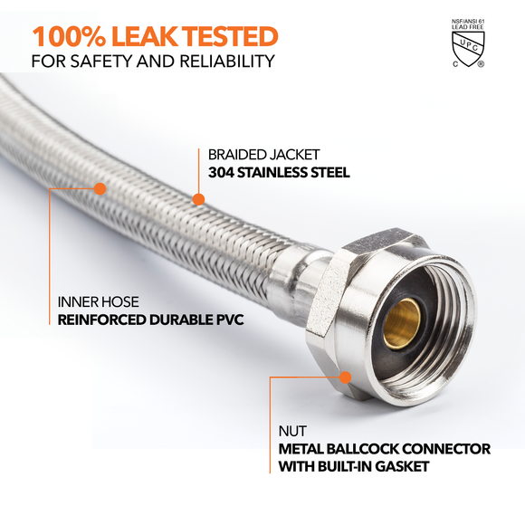 3/8" Comp. x 7/8" Metal Ballcock Braided Toilet Connector (5 Pack)