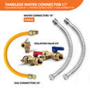 Tankless Water Heater Connection Kit1- Isolation Valves Kit + Water Heater Connectors (2) + Gas Connector + Pressure Relief Valve-2