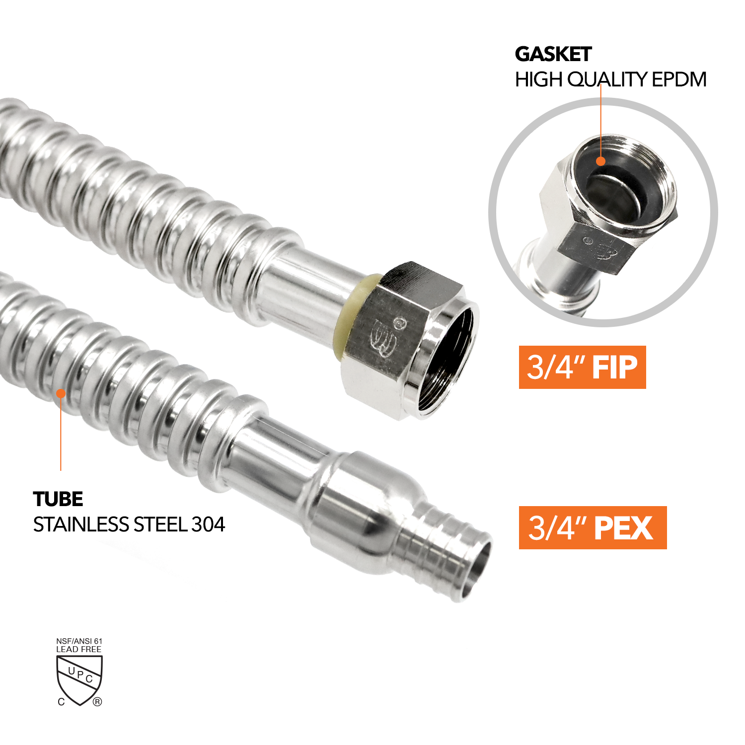 3/4" FIP x 3/4" PEX B Crimp Water Heater Connector