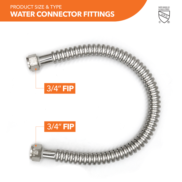 3/4" FIP x 3/4" FIP Water Heater Connector (2 Pack)