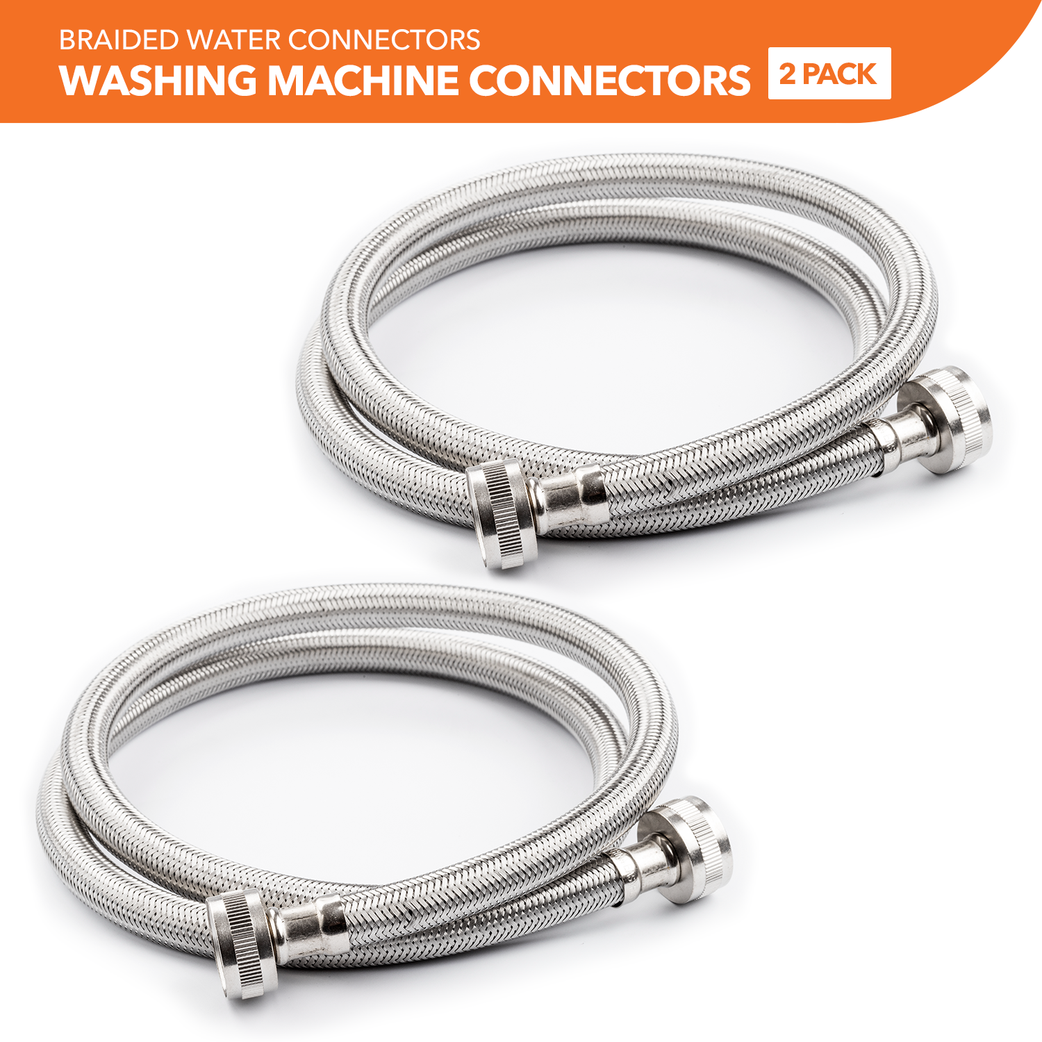 3/4" Hose Bibb Braided Washing Machine Connector (2 Pack) - 0