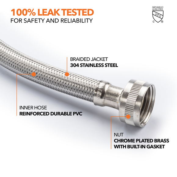 3/4" Hose Bibb Braided Washing Machine Connector (2 Pack)