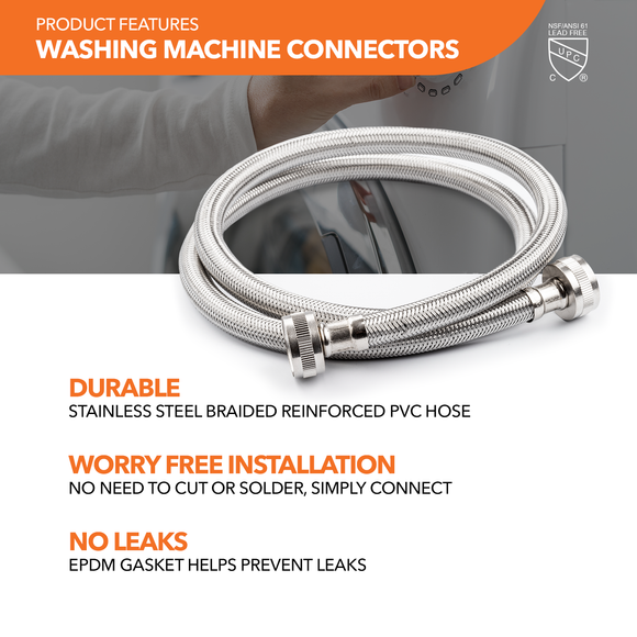 3/4" Hose Bibb Braided Washing Machine Connector (2 Pack)